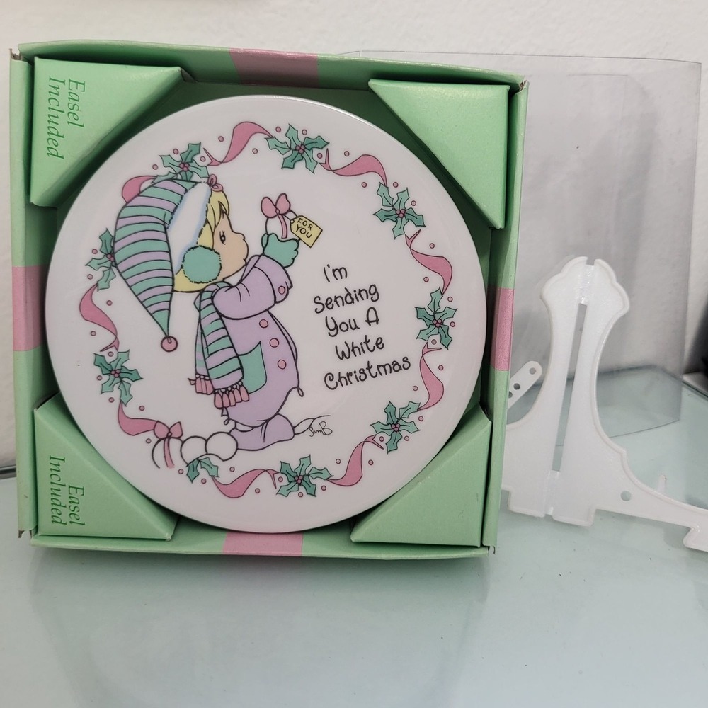 Precious Moments 1994 Porcelain Holiday Plate Decor Sending White Christmas 4"